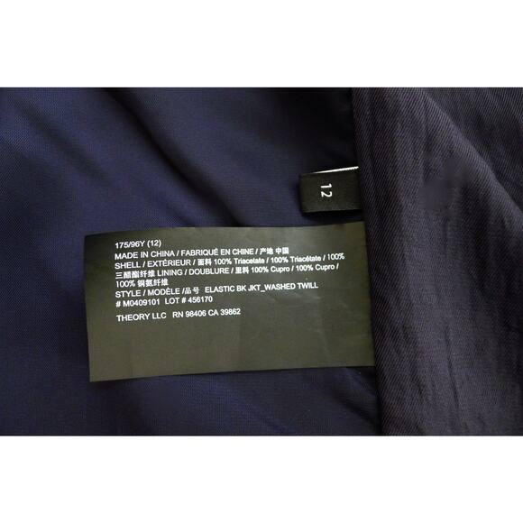 THEORY Elastic Back Washed Twill Belted Jacket Blazer Machine Washable 12 $425 - Picture 11 of 14